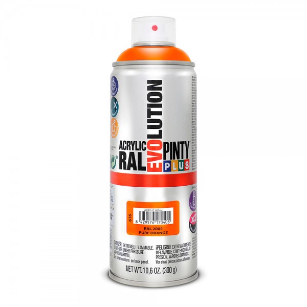 Pintura acrílica spray evolution 520 cc ral 2004 pure orange 300 g (pack 2 unidades)