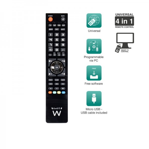 Ewent ew1570 mando tv 4 en 1 programable x cable