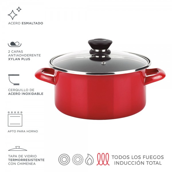 Olla optimax + tapa roja acero aisi 430 ø26 x 14cm