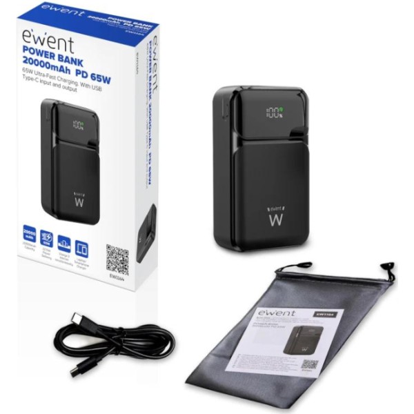 Ewent powerbank 65w, 20000mah carga rápida