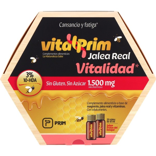 Vitalprim Jalea Real Vitalidad Sin Azucares 20 Viales 10 ml Sabor Frutos Del Bosque
